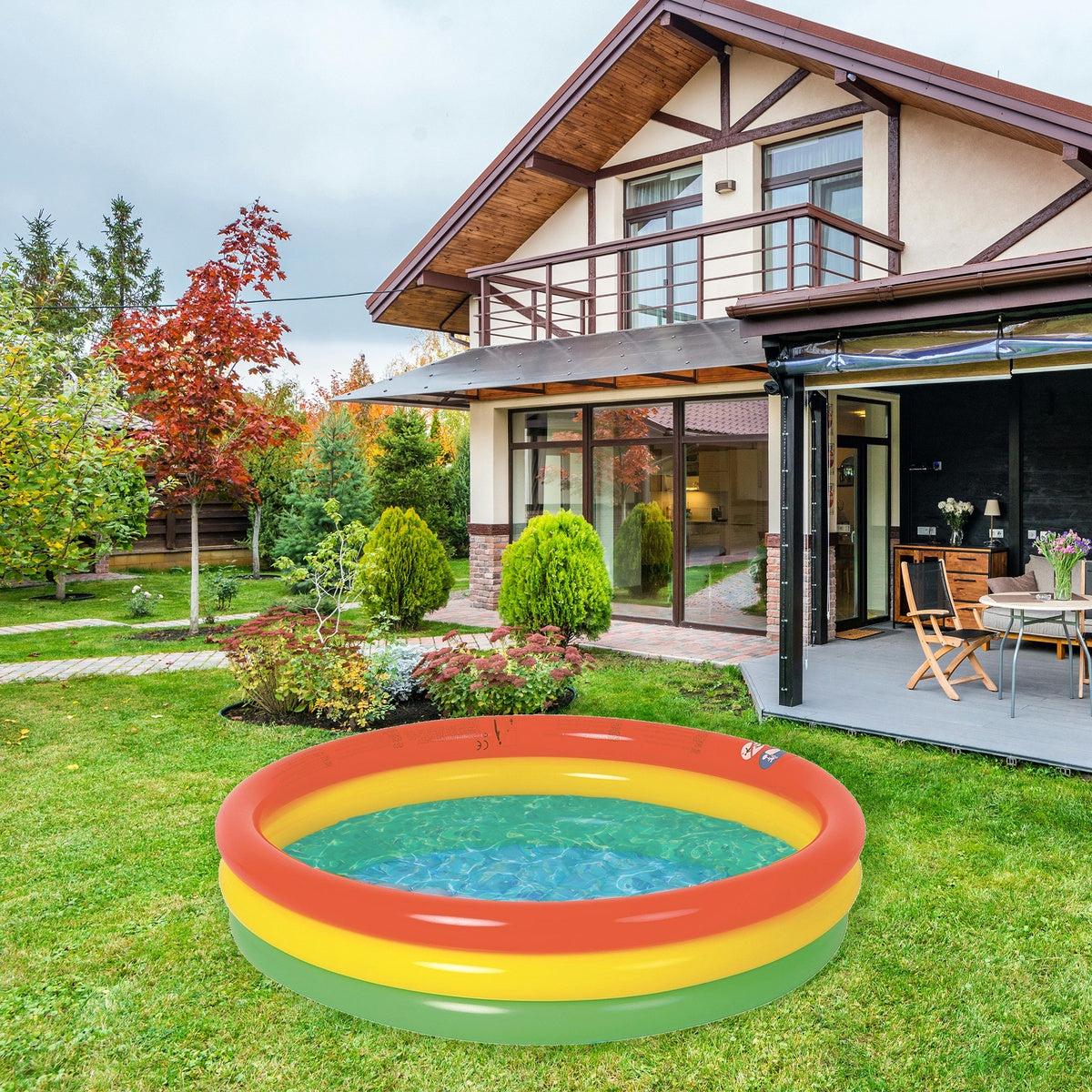 59 Red  Yellow  and Green Inflatable Round Kiddie Swimming Pool