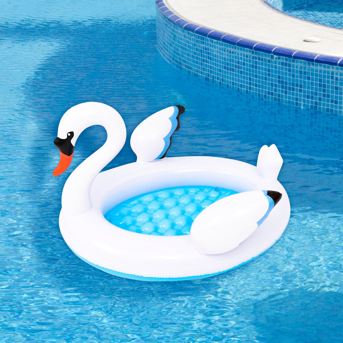 Inflatable Swan Kiddie Pool - 42.5 - White and Blue