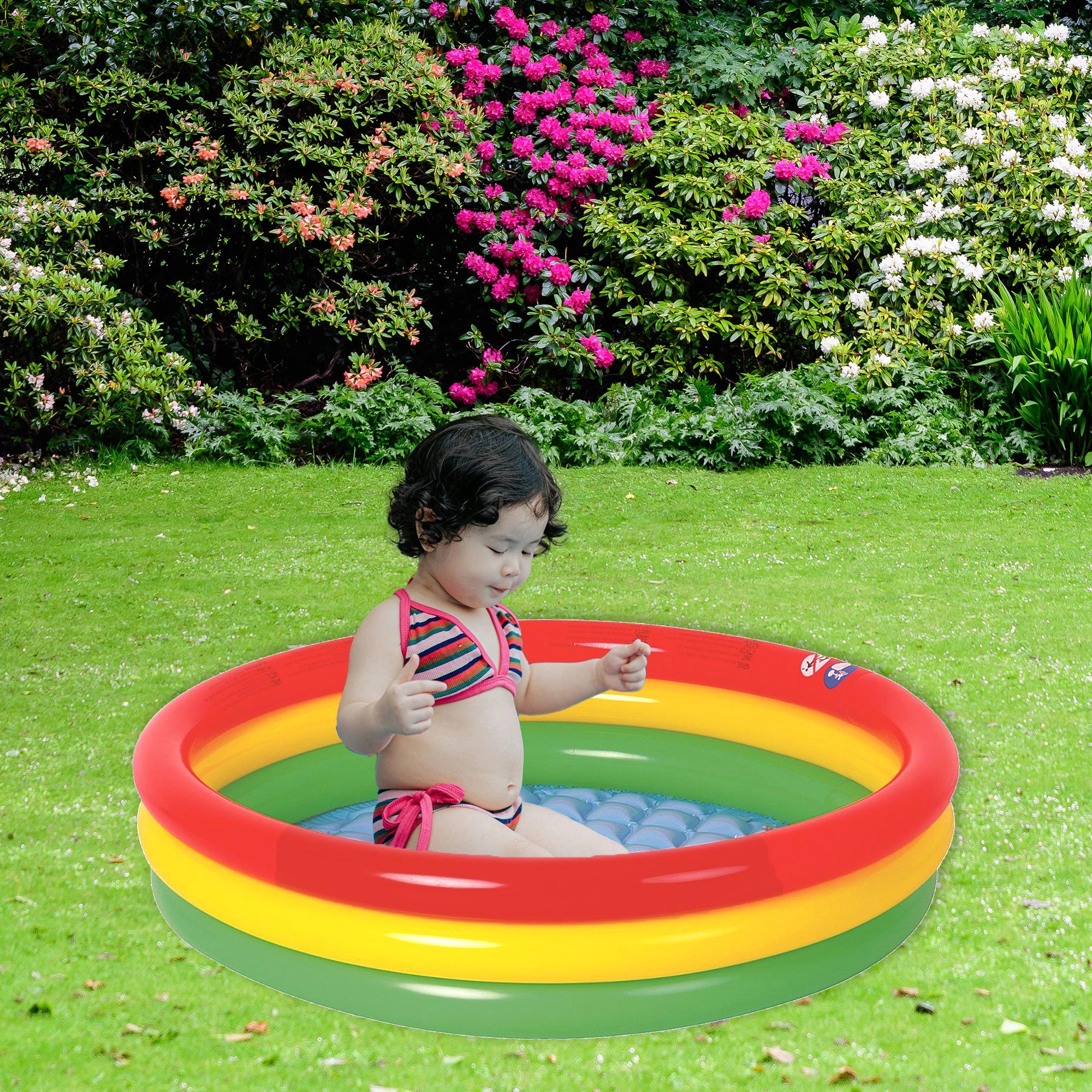 59 Red  Yellow  and Green Inflatable Round Kiddie Swimming Pool